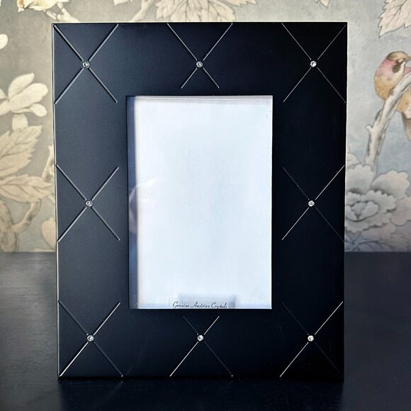 NWOT Black Metal Picture Frame with Genuine Austrian Crystals for 5x7 Photo - Picture 1 of 11